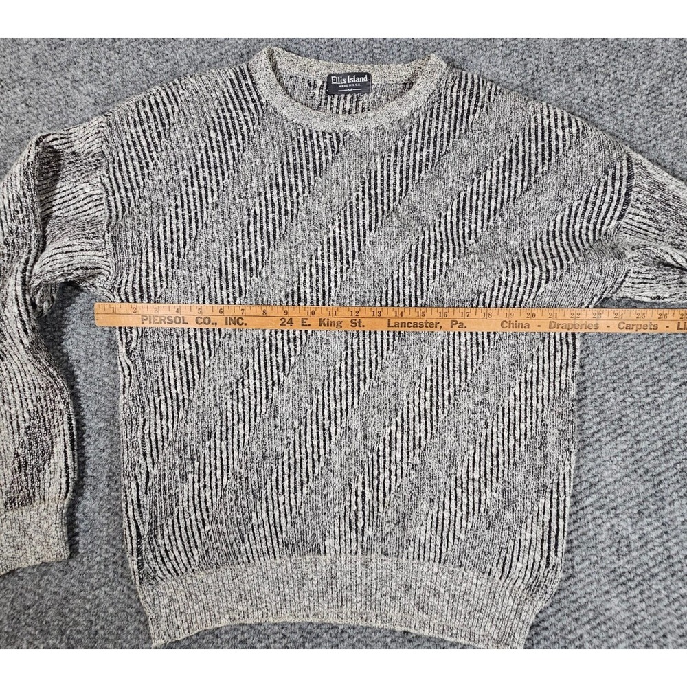 Ellis Island Striped Knit Sweater Vintage Made in USA‎ Gray Black Mens Size M - Picture 4 of 6